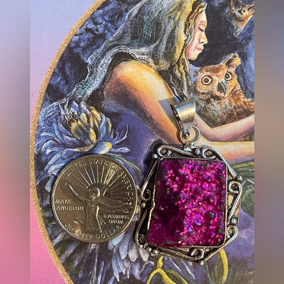 Druzy necklace 925 sterling silver plated, gemstone artisan - Picture 4 of 6